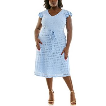 Plus Size Nina Leonard V-Neck Fit & Flare Lace Dress
