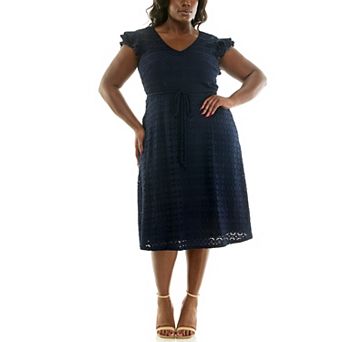 Plus Size Nina Leonard V-Neck Fit & Flare Lace Dress