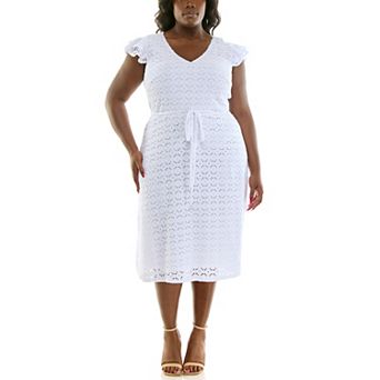 Plus Size Nina Leonard V-Neck Fit & Flare Lace Dress