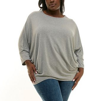 Plus Size Nina Leonard Boat Neck Dolman Sleeve Tunic