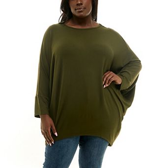 Plus Size Nina Leonard Boat Neck Dolman Sleeve Tunic
