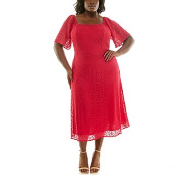 Plus Size Nina Leonard Flutter Sleeve Square Neck Dress