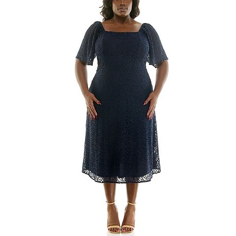 Женские платья Nina Leonard Plus Size Nina Leonard Flutter Sleeve Square Neck Dress