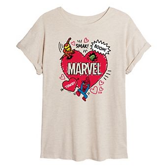 Juniors' Marvel Valentine's Day Sketch Oversized Tee