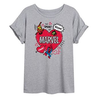 Juniors' Marvel Valentine's Day Sketch Oversized Tee