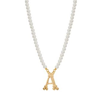1928 Gold-Tone Simulated Pearl Initial Pendant Necklace