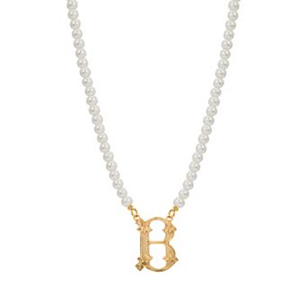 1928 Gold-Tone Simulated Pearl Initial Pendant Necklace