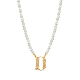 1928 Gold-Tone Simulated Pearl Initial Pendant Necklace