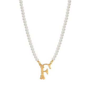 1928 Gold-Tone Simulated Pearl Initial Pendant Necklace
