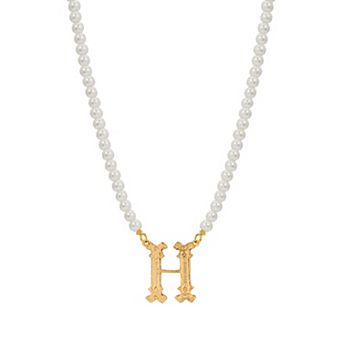 1928 Gold-Tone Simulated Pearl Initial Pendant Necklace
