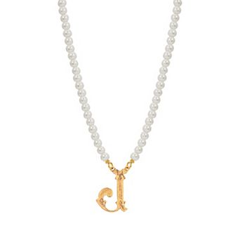 1928 Gold-Tone Simulated Pearl Initial Pendant Necklace