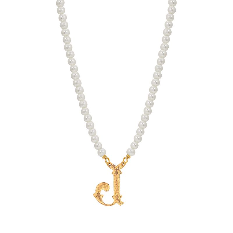 1928 Gold-Tone Simulated Pearl Initial Pendant Necklace, Women's, J