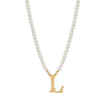 1928 Gold-Tone Simulated Pearl Initial Pendant Necklace