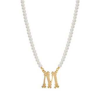 1928 Gold-Tone Simulated Pearl Initial Pendant Necklace