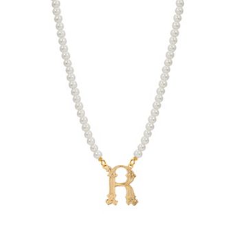 1928 Gold-Tone Simulated Pearl Initial Pendant Necklace