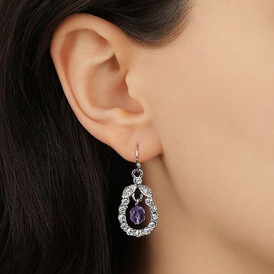 1928 Silver-Tone Bead Crystal Loop Wire Earrings