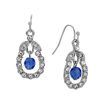1928 Silver-Tone Bead Crystal Loop Wire Earrings
