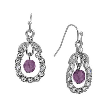 1928 Silver-Tone Bead Crystal Loop Wire Earrings