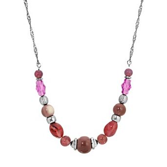 1928 Silver-Tone Purple & Silver Bead Collar Necklace