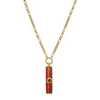 1928 Gold-Tone Red Enamel Whistle Pendant Necklace
