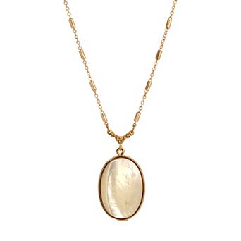 1928 Gold-Tone Flower & Bird Etched Pendant Necklace