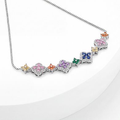 Brilliance Fine Silver Plated Multi Cubic Zirconia Clover Adjustable Bracelet