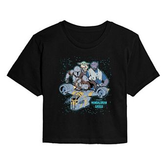 Juniors' Star Wars The Mandalorian & Grogu Galaxy Collage Cropped Tee