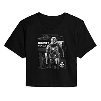 Juniors' Star Wars The Mandalorian & Grogu Bounty Hunter Cropped Tee