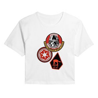 Juniors' Star Wars The Mandalorian & Grogu Imperial Pilot Patches Cropped Tee