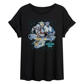 Juniors' Star Wars The Mandalorian & Grogu Galaxy Collage Oversized Tee