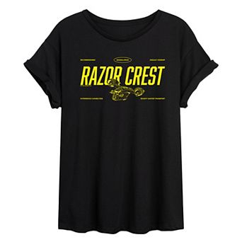 Juniors' Star Wars The Mandalorian & Grogu Razor Crest Oversized Tee