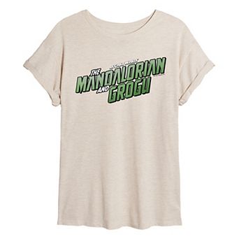 Juniors' Star Wars The Mandalorian & Grogu Logo Oversized Tee