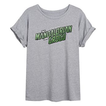 Juniors' Star Wars The Mandalorian & Grogu Logo Oversized Tee