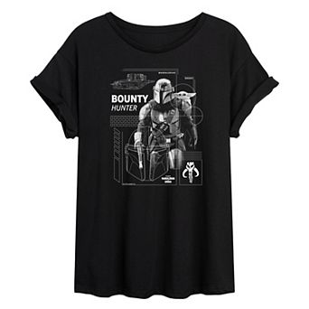 Juniors' Star Wars The Mandalorian & Grogu Bounty Hunter Oversized Tee