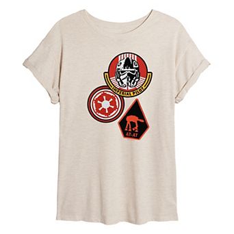 Juniors' Star Wars The Mandalorian & Grogu Imperial Pilot Patches Oversized Tee