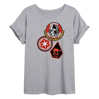 Juniors' Star Wars The Mandalorian & Grogu Imperial Pilot Patches Oversized Tee