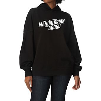Women's Star Wars The Mandalorian & Grogu Logo Oversized Fleece Hoodie Sweatshirt