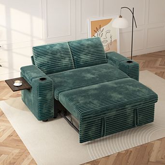 Opoiar 65.5" 4-in-1 Corduroy Sleeper Sofa Bed with Adjustable Backrest and USB Charging