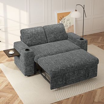 Opoiar 65.5" 4-in-1 Chenille Sleeper Sofa Bed with Adjustable Backrest and USB Charging