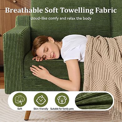 Opoiar 65.4" Corduroy Loveseat Sofa, Comfy Small Couch with Spring Cushions