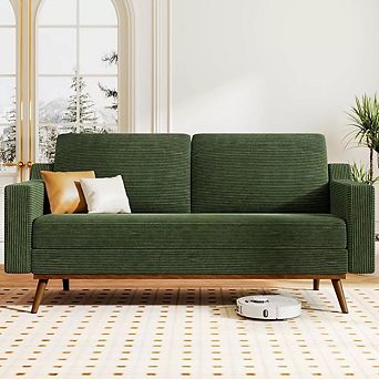 Opoiar 65.4" Corduroy Loveseat Sofa, Comfy Small Couch with Spring Cushions