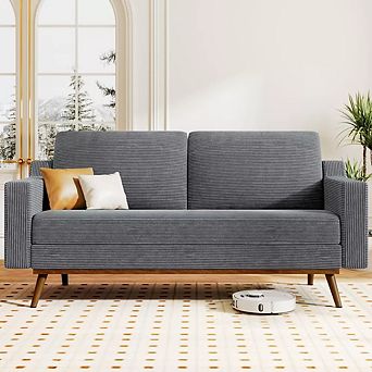 Opoiar 65.4" Corduroy Loveseat Sofa, Comfy Small Couch with Spring Cushions