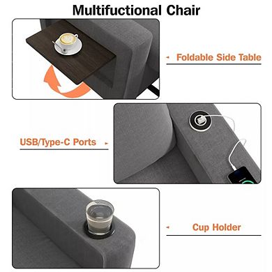 Opoiar 42.5" 3-in-1 Sleeper Chair Bed with Pull-Out, Adjustable Backrest, USB, Cup Holde