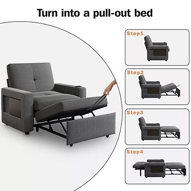 Opoiar 42.5" 3-in-1 Sleeper Chair Bed with Pull-Out, Adjustable Backrest, USB, Cup Holde