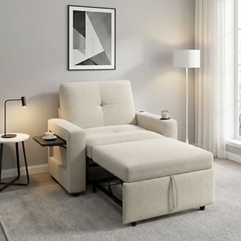 Opoiar 42.5" 3-in-1 Sleeper Chair Bed with Pull-Out, Adjustable Backrest, USB, Cup Holde