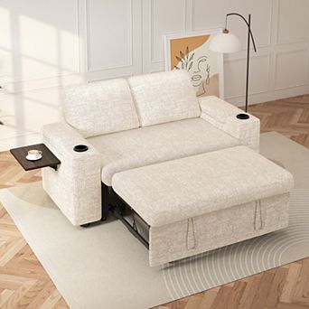 Opoiar 65.5" 4-in-1 Chenille Sleeper Sofa Bed with Adjustable Backrest and USB Charging