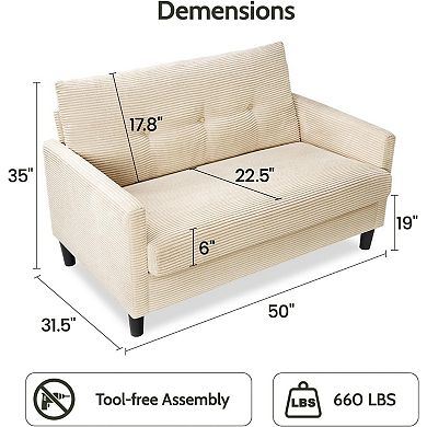 Opoiar 50-Inch Corduroy Loveseat Sofa with 24-Inch Deep Seat and Solid Wood Frame