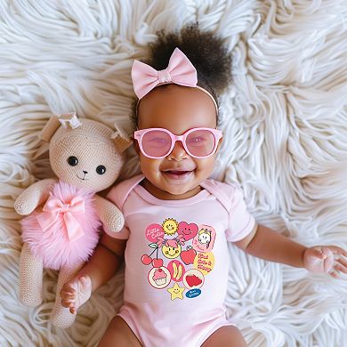 Mini Smiley Little Cutie Fruit Stickers - Baby Short Sleeve Graphic Bodysuit