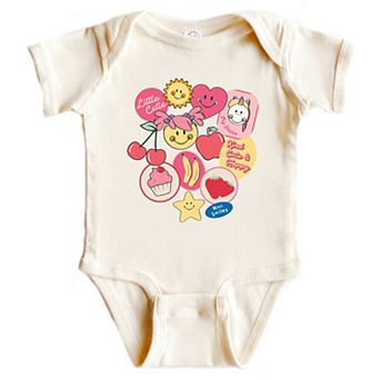 Mini Smiley Little Cutie Fruit Stickers - Baby Short Sleeve Graphic Bodysuit
