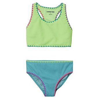Girls 2-16 Lands' End Chlorine Resistant Embroidered 2 pc Bikini Swimsuit Set